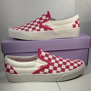 Vans Honeysuckle Pink and White Checkerboard Slip Ons Women’s 7.5